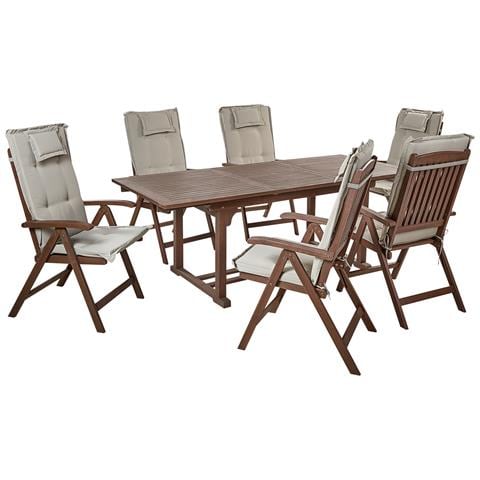 Set Da Giardino Con 6 Sedie Legno Di Acacia Scuro Con Cuscini Grigio Talpa Amantea - Foto 2