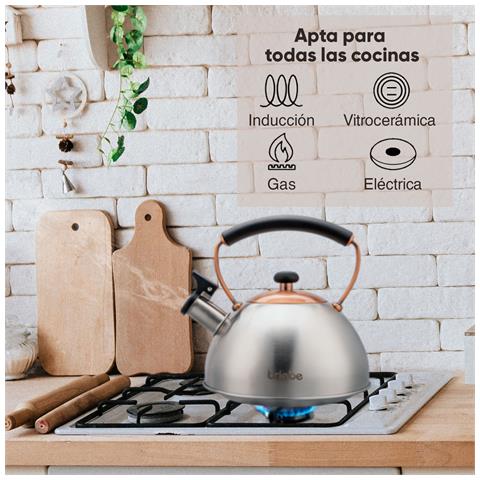 I-bronze Bollitore A Induzione Con Fischio, 2,5l Acciaio Inox., Retro, Manico Cool Touch Inox / Bronzo - Foto 2