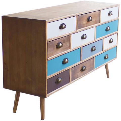 Mobile Con 12 Cassetti In Legno Di Pino Multicolor 120x35,5xh67 Cm Canada - Foto 1