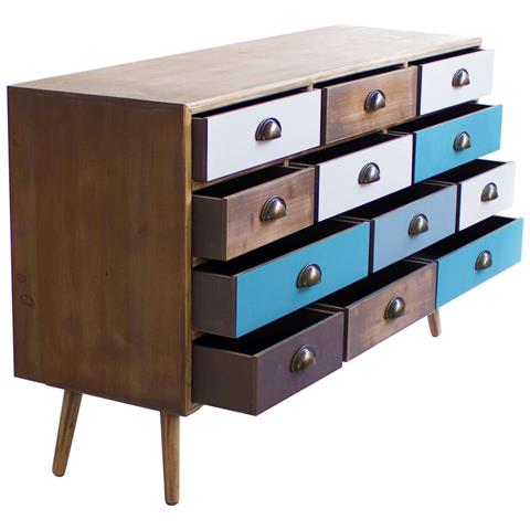 Mobile Con 12 Cassetti In Legno Di Pino Multicolor 120x35,5xh67 Cm Canada - Foto 2