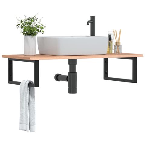 Ripiano A Parete Per Lavabo In Acciaio E Massello Di Rovere - Foto 1