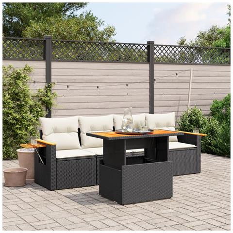 Set Divani Da Giardino 5 Pz Con Cuscini In Polyrattan Nero - Foto 3