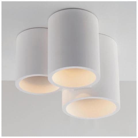 Lampadario Da Soffitto 3 Cilindri In Gesso Verniciabile Supporto Faretto Gu10 - Foto 1