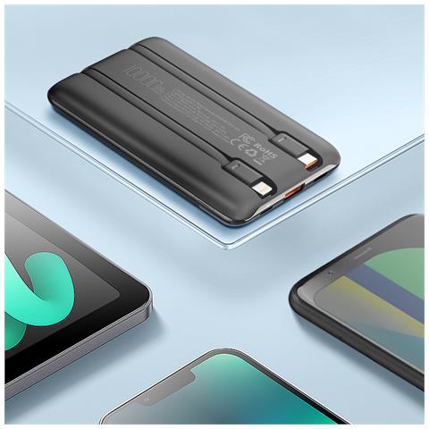 Caricatore Esterno 10000mah Usb 22,5w Cavi Usb-c 20w E Lightning 20w, Nero - Foto 2