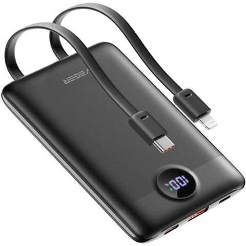 Caricatore Esterno 10000mah Usb 22,5w Cavi Usb-c 20w E Lightning 20w, Nero - Foto 1