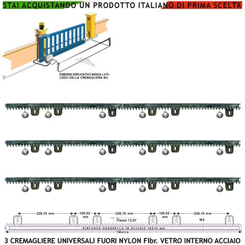 Cremagliera Universale M4 Antiusura Tre Pezzi Da 1 Metro In Nylon Fibra Vetro Interno Acciaio Portata 6 Q.li Max 10 Q. - Foto 1