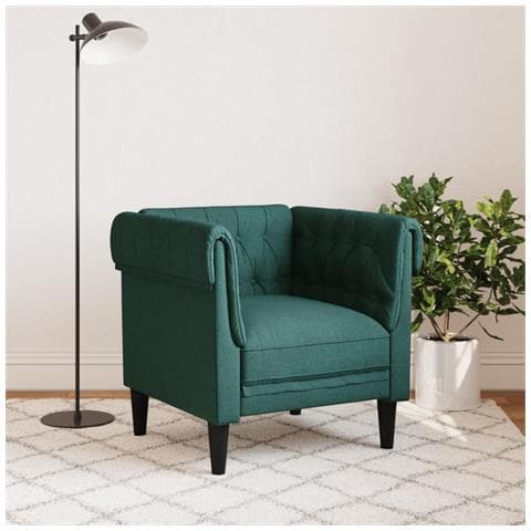 Poltrona Chesterfield Verde Scuro In Tessuto - Foto 3