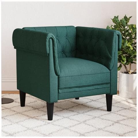 Poltrona Chesterfield Verde Scuro In Tessuto - Foto 1
