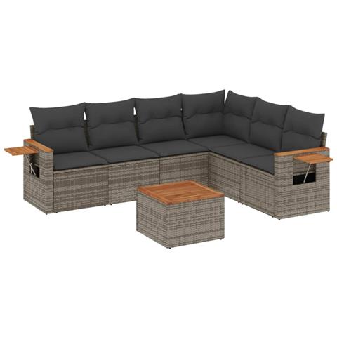 Set Divani Da Giardino 7 Pz Con Cuscini Grigio In Polyrattan - Foto 2