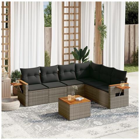 Set Divani Da Giardino 7 Pz Con Cuscini Grigio In Polyrattan - Foto 1