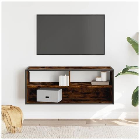 Mobile Tv Rovere Fumo 100x31x39,5cm Legno Multistrato E Metallo - Foto 3