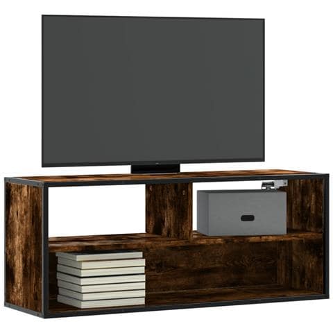 Mobile Tv Rovere Fumo 100x31x39,5cm Legno Multistrato E Metallo - Foto 1