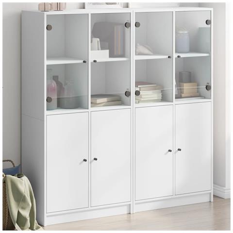 Libreria Con Ante Bianca 136x37x142 Cm In Legno Multistrato - Foto 8