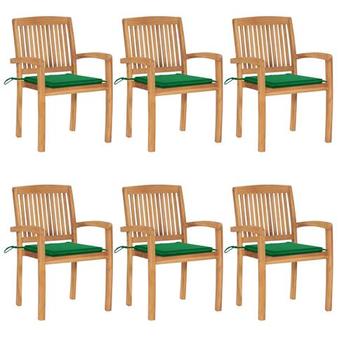 Sedie Da Giardino Impilabili Con Cuscini 6 Pz Massello Di Teak - Foto 2