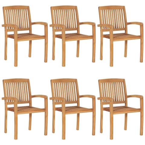 Sedie Da Giardino Impilabili Con Cuscini 6 Pz Massello Di Teak - Foto 1
