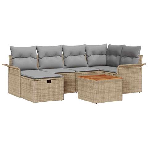 Set di divani da giardino  7 pezzi con cuscini beige in polirattan, Divano da giardino  2 posti con spazio di stoccaggio e cuscini beige in polirattan - Foto 1