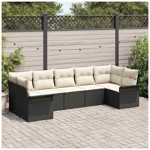 Set di divani da giardino 7 pezzi con cuscini rattan nero poli, Divano da giardino 2 posti con spazio di stivaggio & cuscini rattan nero poli - Foto 2