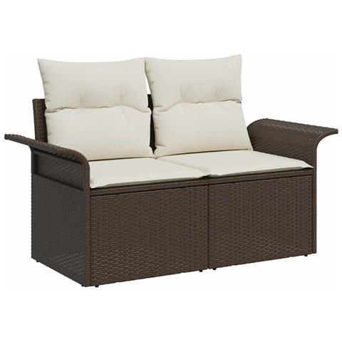 Set Divano da Giardino  5 Pezzi con Cuscini Marrone Poly Rattan, Divano da Giardino  2 Posti con Spazio di Stoccaggio e Cuscini Marrone Poly Rattan - Foto 2