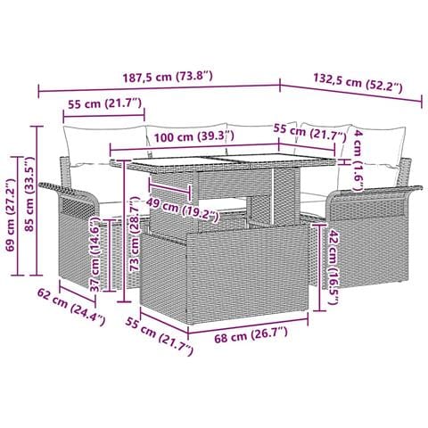 Set Divano da Giardino  5 Pezzi con Cuscini Marrone Poly Rattan, Divano da Giardino  2 Posti con Spazio di Stoccaggio e Cuscini Marrone Poly Rattan - Foto 9