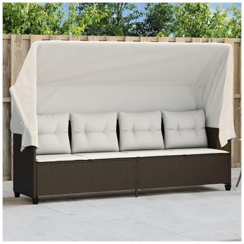 Lettino Prendisole con Baldacchino e Cuscini Marrone Polyrattan - Foto 2