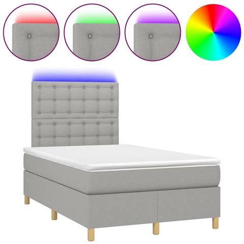 Letto a Molle Materasso e LED Grigio Chiaro 120x190 cm Tessuto - Foto 1