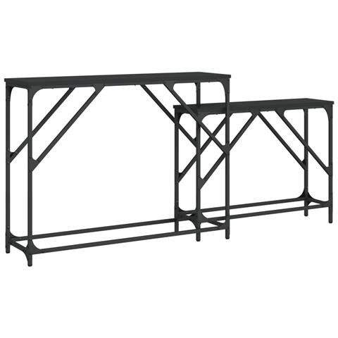 Tavolini Consolle Impilabili 2 pz Neri in Legno Multistrato - Foto 1