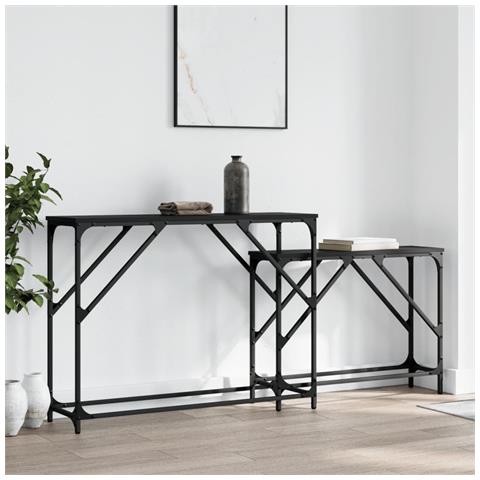 Tavolini Consolle Impilabili 2 pz Neri in Legno Multistrato - Foto 2