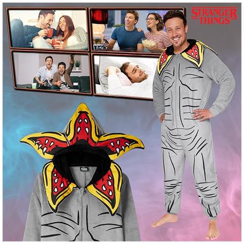 Kigurumi Uomo Costume Halloween Tuta Intera Stranger Things Grigio Taglia M - Foto 2