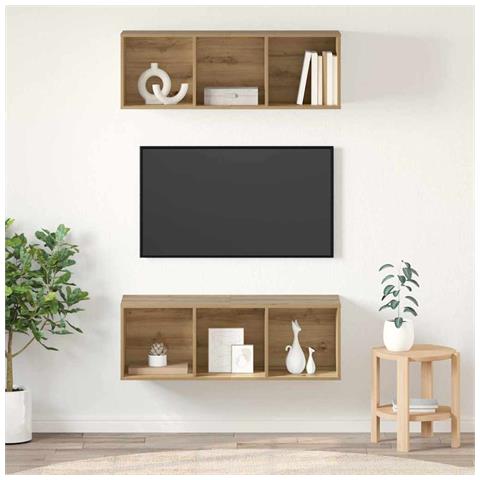 Mobiletti TV a parete 2 pcs rovere artigianale 37 x 37 x 107 cm - Foto 2
