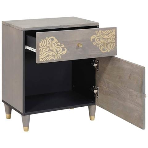 Armadio da Notte Grigio 50 x 33 x 60 cm legno massello di mango - Foto 2