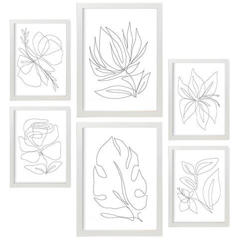 Set Di 6 Stampe Fairer Fiore In Flower Dipinti Decorativi Estetici Astratti Per Il Tuo Soggiorno, Camera Da Letto, Casa A3 & A4 Cornice Bianca - Foto 1