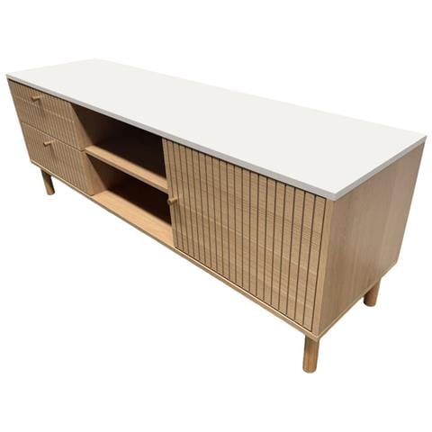 Trix Porta Tv Scanalato E Bianco Effetto Legno Con Cassetti E Armadio 150 Cm - Foto 2