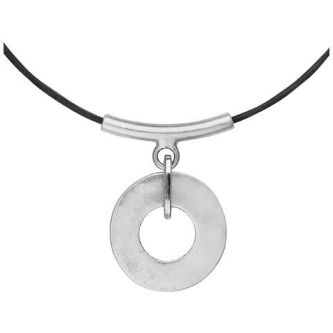 Girocollo In Pelle Nera Con Pendente A Cerchio Placcato Argento - Foto 2