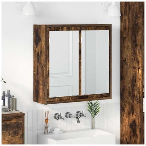 Mobiletto per specchio da bagno Rovere fumé 60 x 20 x 60 cm - Foto 2