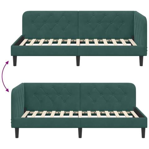 Cornice del letto ad angolo Verde Scuro 100 x 200 cm Velluto - Foto 9