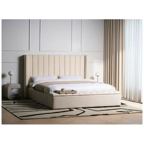 Letto Ad Acqua Con Panca Contenitore Velluto Noyers 180 X 200 Cm Bianco Sporco - Foto 1