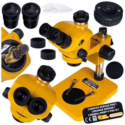 Mikroscopio Stereoscopico Trinoculare Sirius Pro Mssp-t-ps1-o - Zoom 7-50x | Oculare Wf10x / 22 | Sistema Ottico Greenough | Colore Arancione - Foto 1