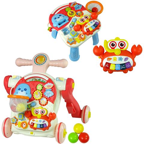 Camminatore 4-in-1, spingi, tavolo, multifunzionale, musicale, educativo, cavalcabile, rosa - Foto 4
