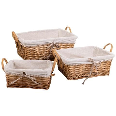 Set Di 3 Cestini In Vimini Foderati Marroni - Foto 1