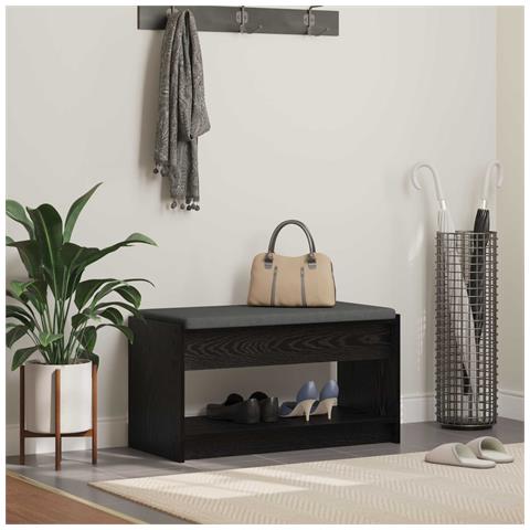 Panca per ingresso con cuscino Rovere Nero 83 x 38 x 45 cm - Foto 2