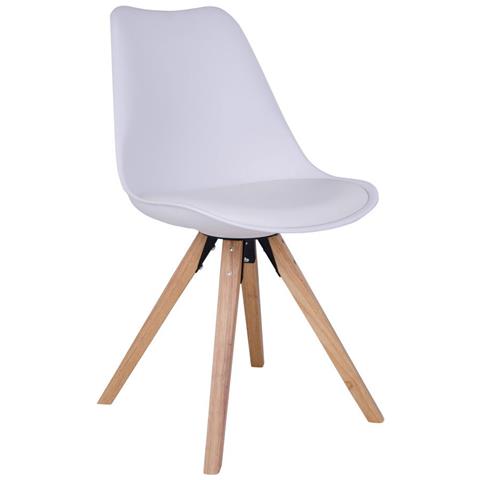 Set 2 Sedie Da Pranzo Bergen In Ecopelle Bianca Con Gambe In Legno Naturale - Foto 1