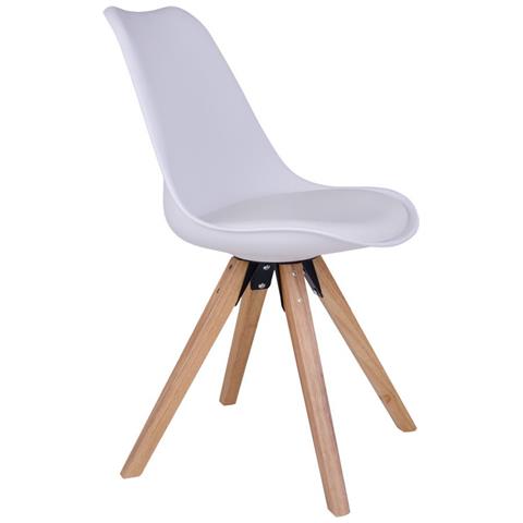 Set 2 Sedie Da Pranzo Bergen In Ecopelle Bianca Con Gambe In Legno Naturale - Foto 2