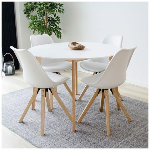Set 2 Sedie Da Pranzo Bergen In Ecopelle Bianca Con Gambe In Legno Naturale - Foto 7