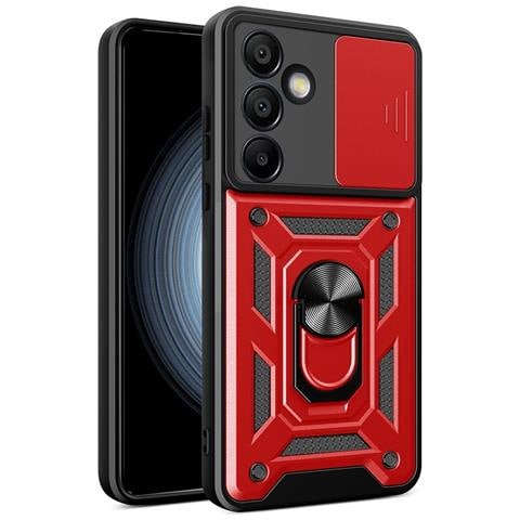 Custodia Ibrida Con Protezione Per La Fotocamera E Anello Metallico Per Samsung Galaxy S24 Fe, Rossa - Foto 1