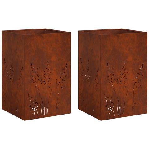 Vaso da giardino 2 pz Ruggine 50 x 50 x 75 cm Acciaio Corten - Foto 1