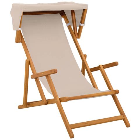 Lettino 3 Posizione Legno di Eucalipto Massello Beige - Foto 1