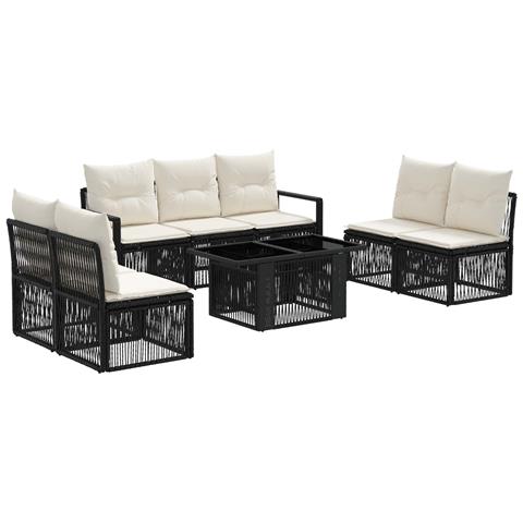 Set Divano da Giardino 8 pz Nero e Bianco Crema polyrattan - Foto 1