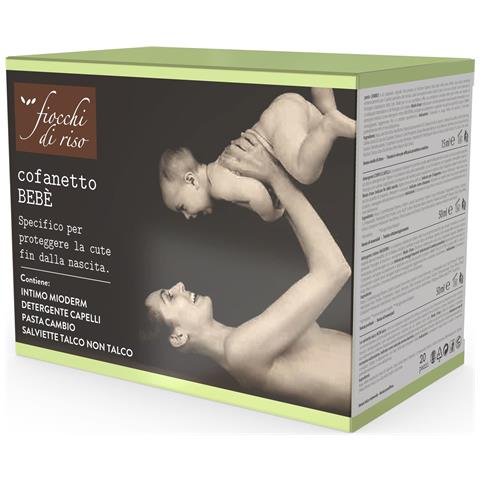 Fiocchi di Riso Cofanetto Bebe' Pasta Cambio 15 ml + Detergente Corpo e Capelli Talco 50 ml + Detergente Intimo Mioderm 50 ml + 20 Salviette Talco Non Talco + Pochette - Foto 1