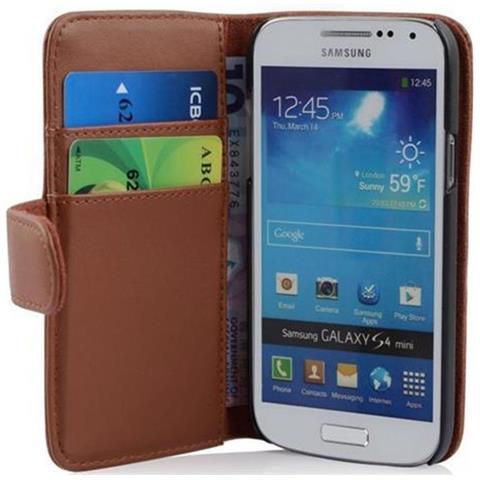 Custodia Compatibile Con Samsung Galaxy S4 Mini In Marrone Castagno - Coperchio Protettivo In Similpelle Liscia E Tasca Per Carte Di Credito - Foto 1