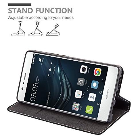 Custodia Compatibile Con Huawei P9 Lite In Nero Marrone - Coperchio Protettiva Con Chiusura Magnetica, Funzione Stand E Tasca Per Le Carte - Foto 2
